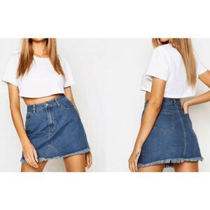 boohoo blue HIGH WAISTED MICRO DENIM MINI SKIRT